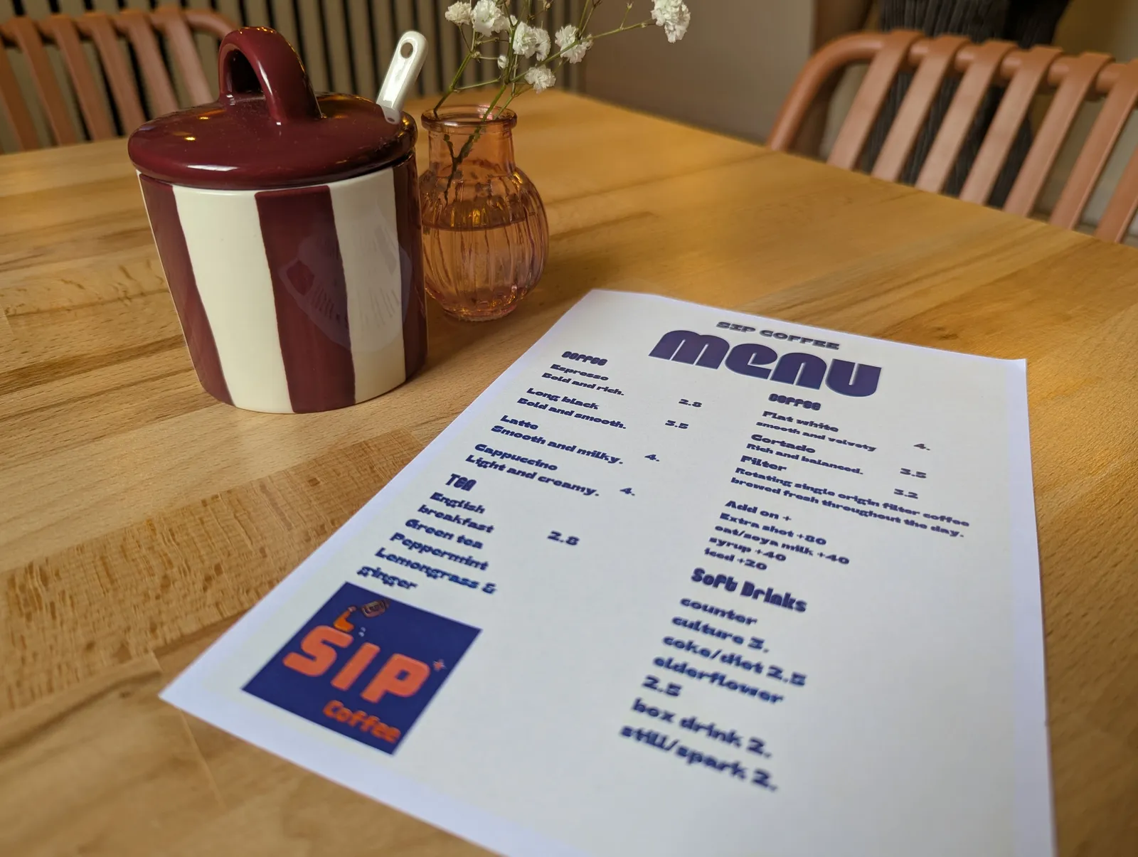 Sip's coffee menu