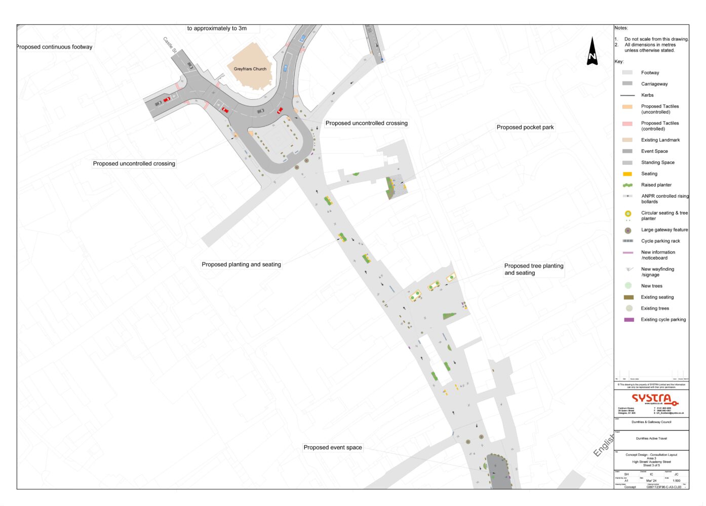 A schema drawing of public realm improvements to Dumfries High Street