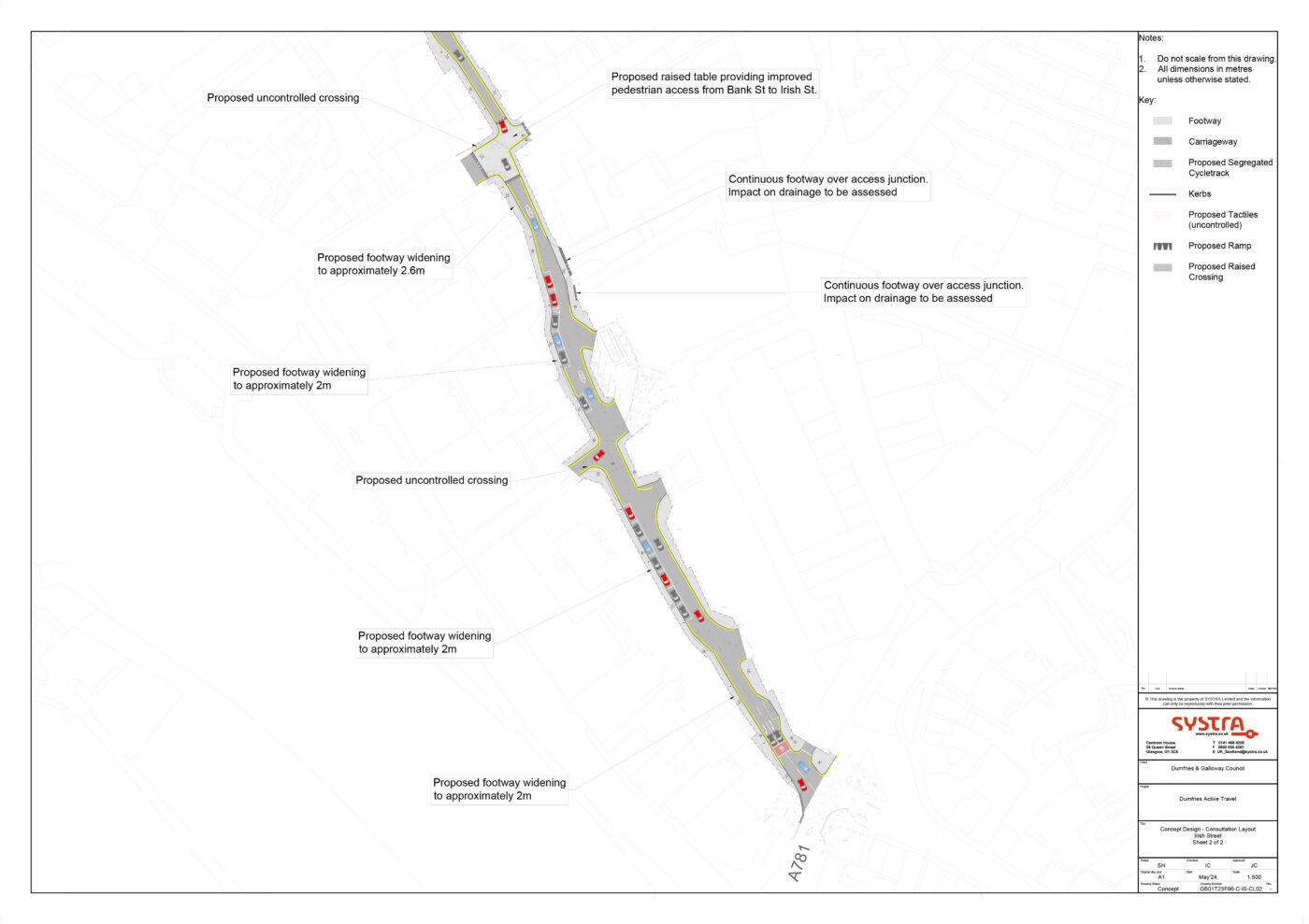 Plans for improved and widened pavements on Irish Street